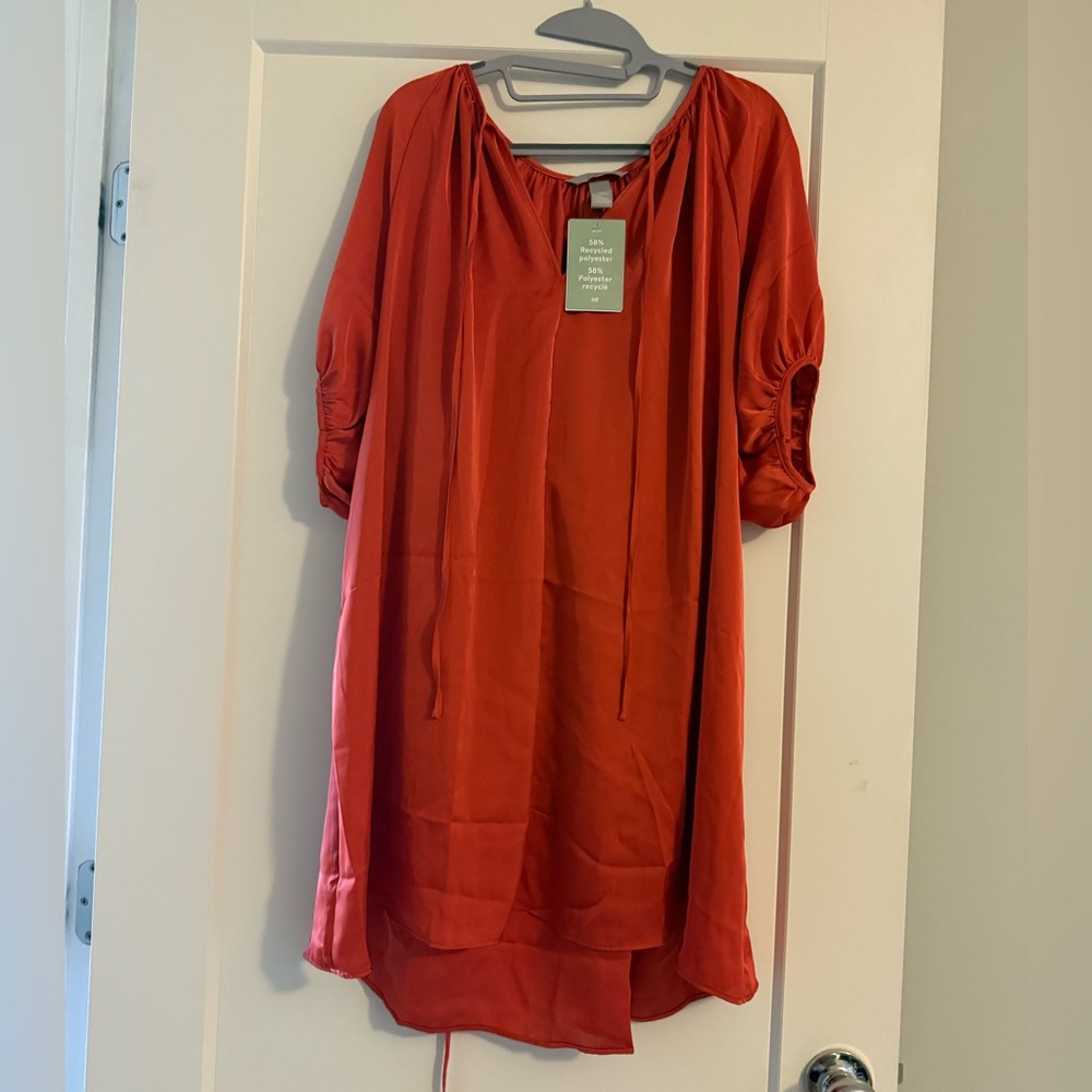 H&M Red Tunic Dress with waist tie and cute sleeves